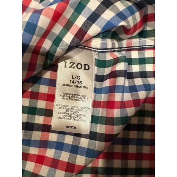 EUC IZOD Boys Button Down L/S Holiday Christmas Dress Shirt Plaid Large 14/16 - Picture 7 of 13